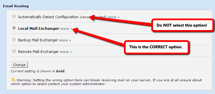 C-panel local mail exchanger