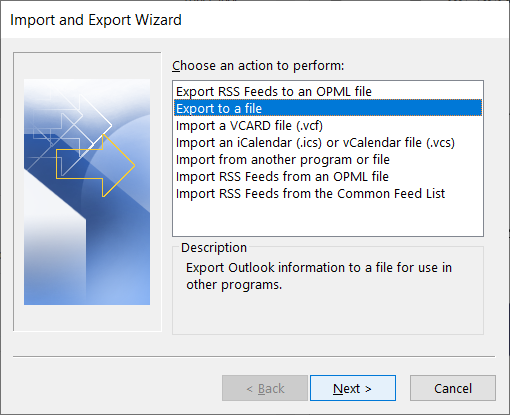 Import or export wizard