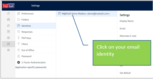 Mailsafi default identity section