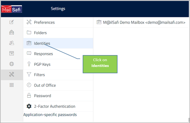 Mailsafi identities settings section