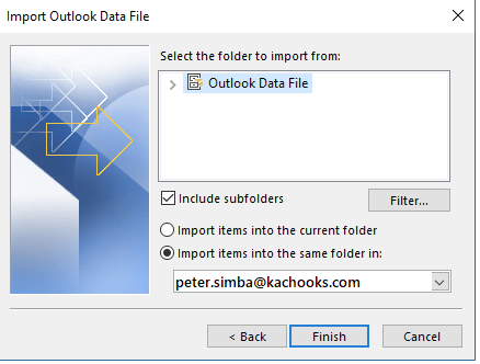 Select folder to import emails