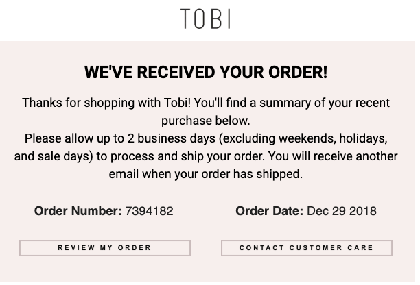 Order Confirmation or Purchase Receipt Emails