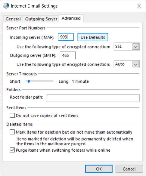 Advanced tab, incoming and outgoing port and settings