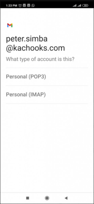 Mailsafi android imap account type