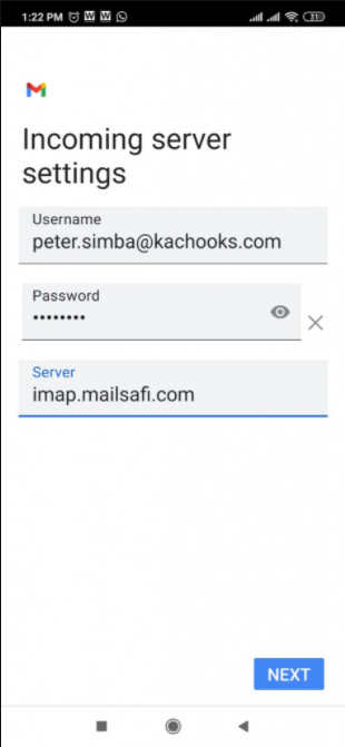 android email checking incoming server settings