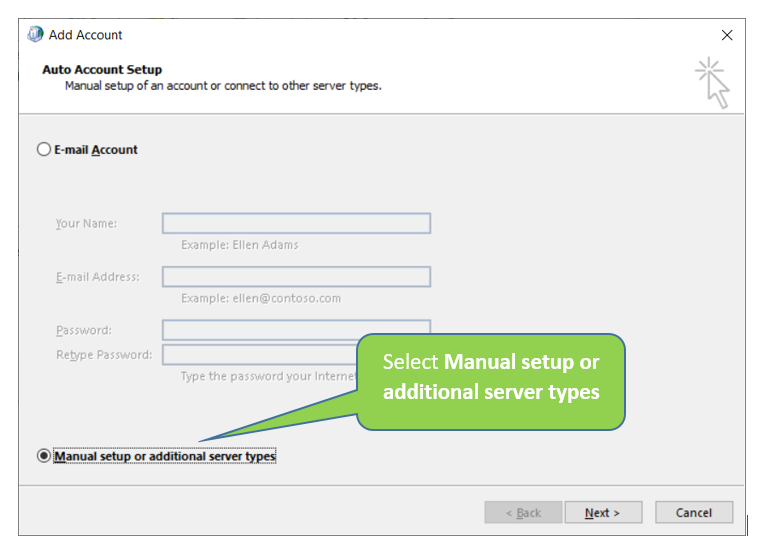 select Manual setup or additional server types