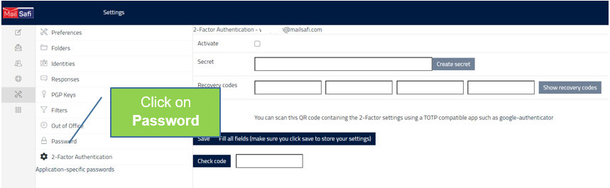 MailSafi click on password