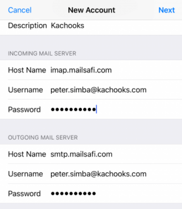 iOS enter Mailsafi Server settings