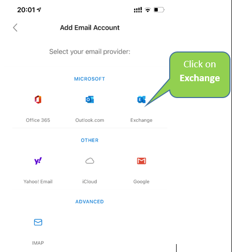 Select email provider and email exchange