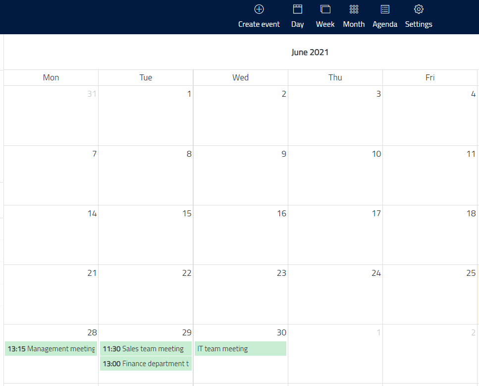 View calendar reservations